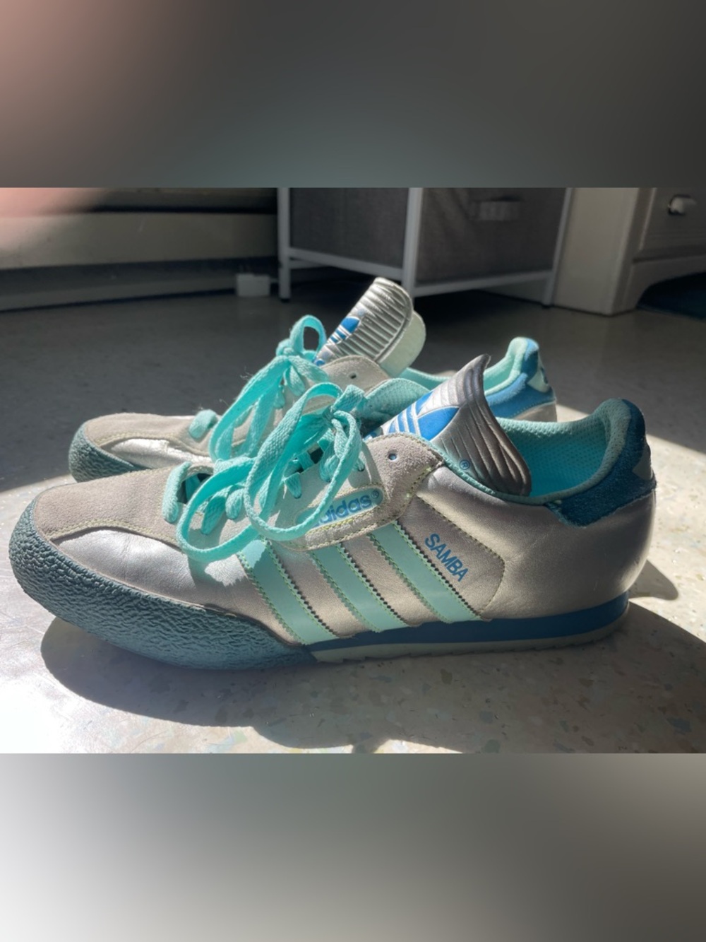 adidas Samba Sneakers in Silver & Teal